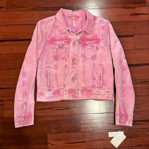 NWT Free People Rumors denim jean jacket -  pink acid wash